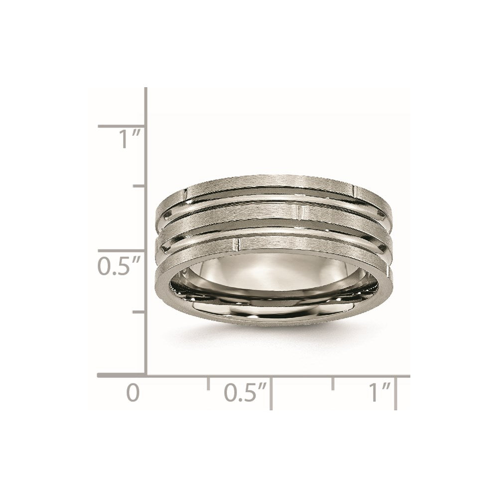 Titanium Polished/Satin 8mm Grooved & Notched Band