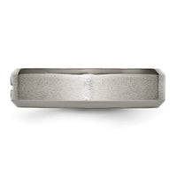 Titanium Brushed Center Cross Design 6mm Beveled Edge Band