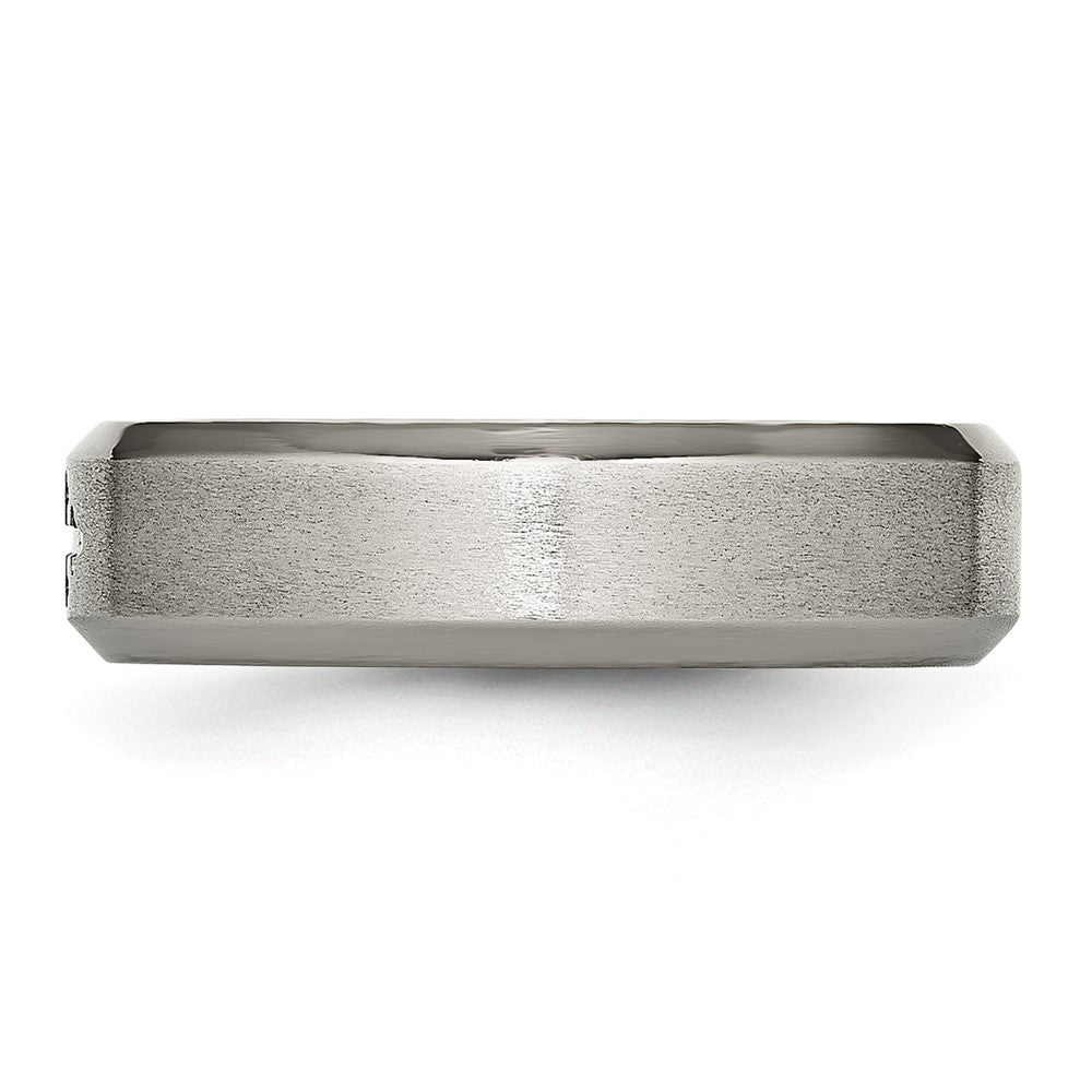 Titanium Brushed Center Cross Design 6mm Beveled Edge Band