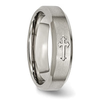 Titanium Brushed Center Cross Design 6mm Beveled Edge Band