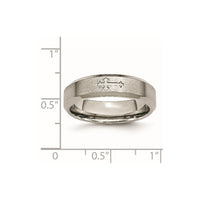 Titanium Brushed Center Cross Design 6mm Beveled Edge Band