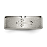 Titanium Brushed Center Cross Design 8mm Beveled Edge Band