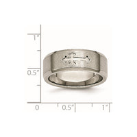 Titanium Brushed Center Cross Design 8mm Beveled Edge Band
