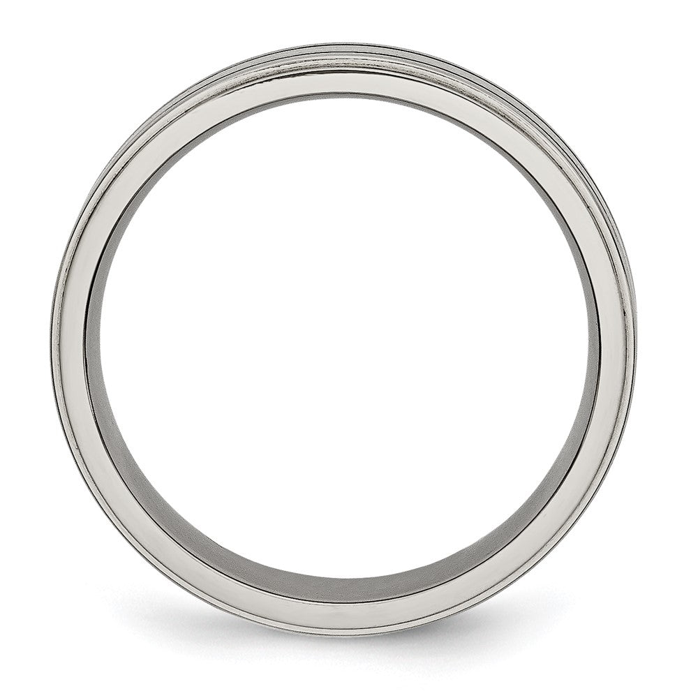 Titanium Brushed Center Black Enamel 6mm Ridged Edge Band
