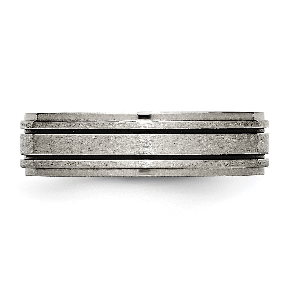 Titanium Brushed Center Black Enamel 6mm Ridged Edge Band