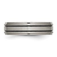 Titanium Brushed Center Black Enamel 6mm Ridged Edge Band