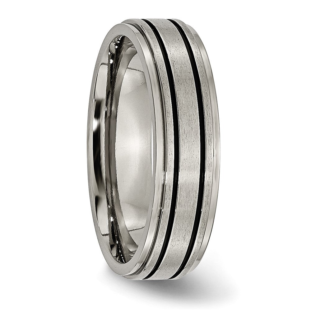 Titanium Brushed Center Black Enamel 6mm Ridged Edge Band