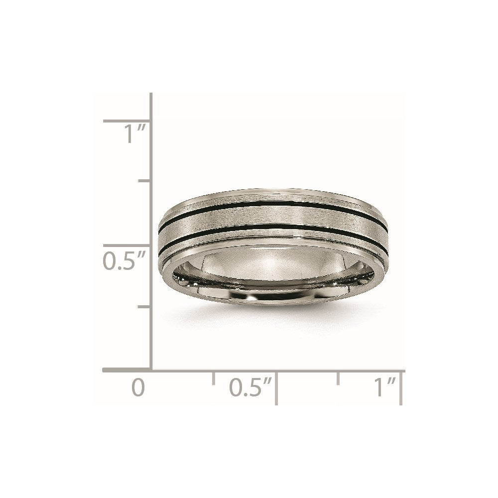 Titanium Brushed Center Black Enamel 6mm Ridged Edge Band