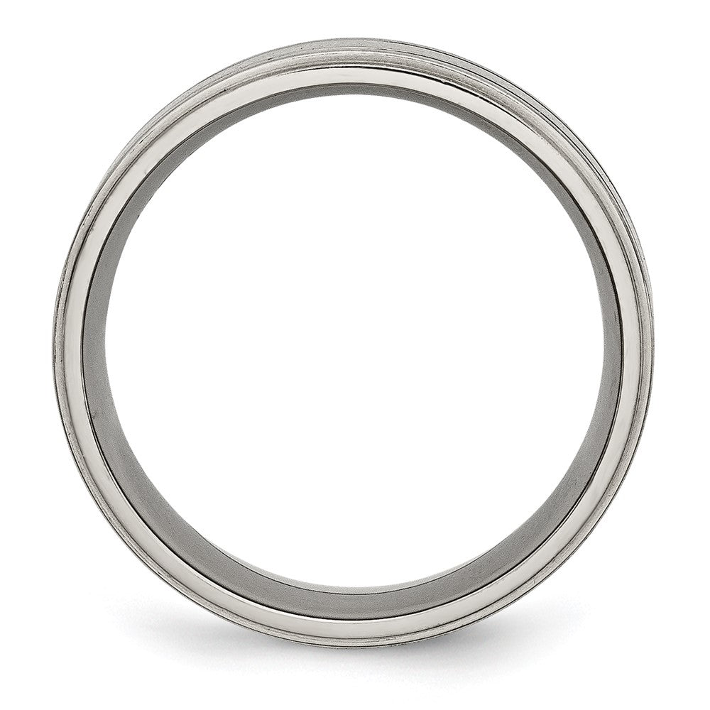 Titanium Satin Center Black Enamel 8mm Ridged Edge Band