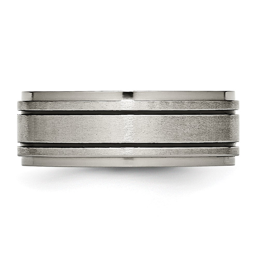 Titanium Satin Center Black Enamel 8mm Ridged Edge Band