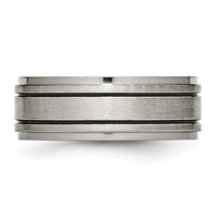 Titanium Satin Center Black Enamel 8mm Ridged Edge Band