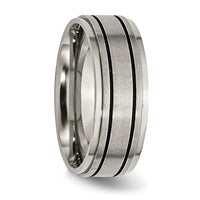 Titanium Satin Center Black Enamel 8mm Ridged Edge Band