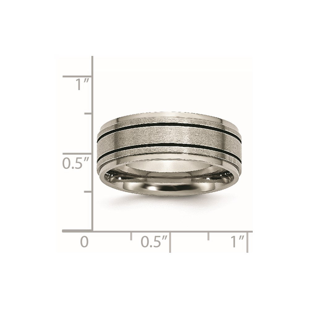 Titanium Satin Center Black Enamel 8mm Ridged Edge Band