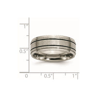 Titanium Satin Center Black Enamel 8mm Ridged Edge Band