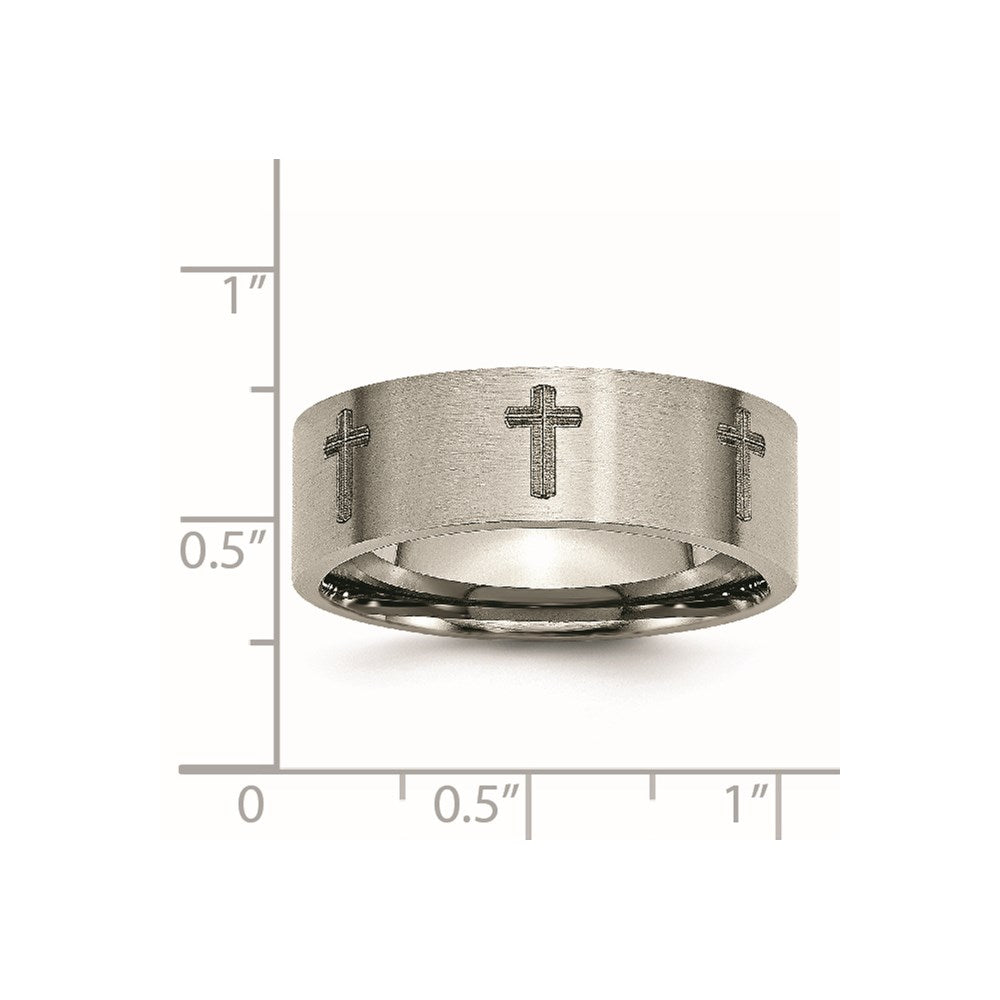 Titanium Brushed Cross Laser Design 8mm Flat Band