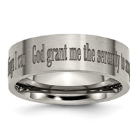 Titanium Brushed Serenity Prayer Laser Design 8mm Flat Band