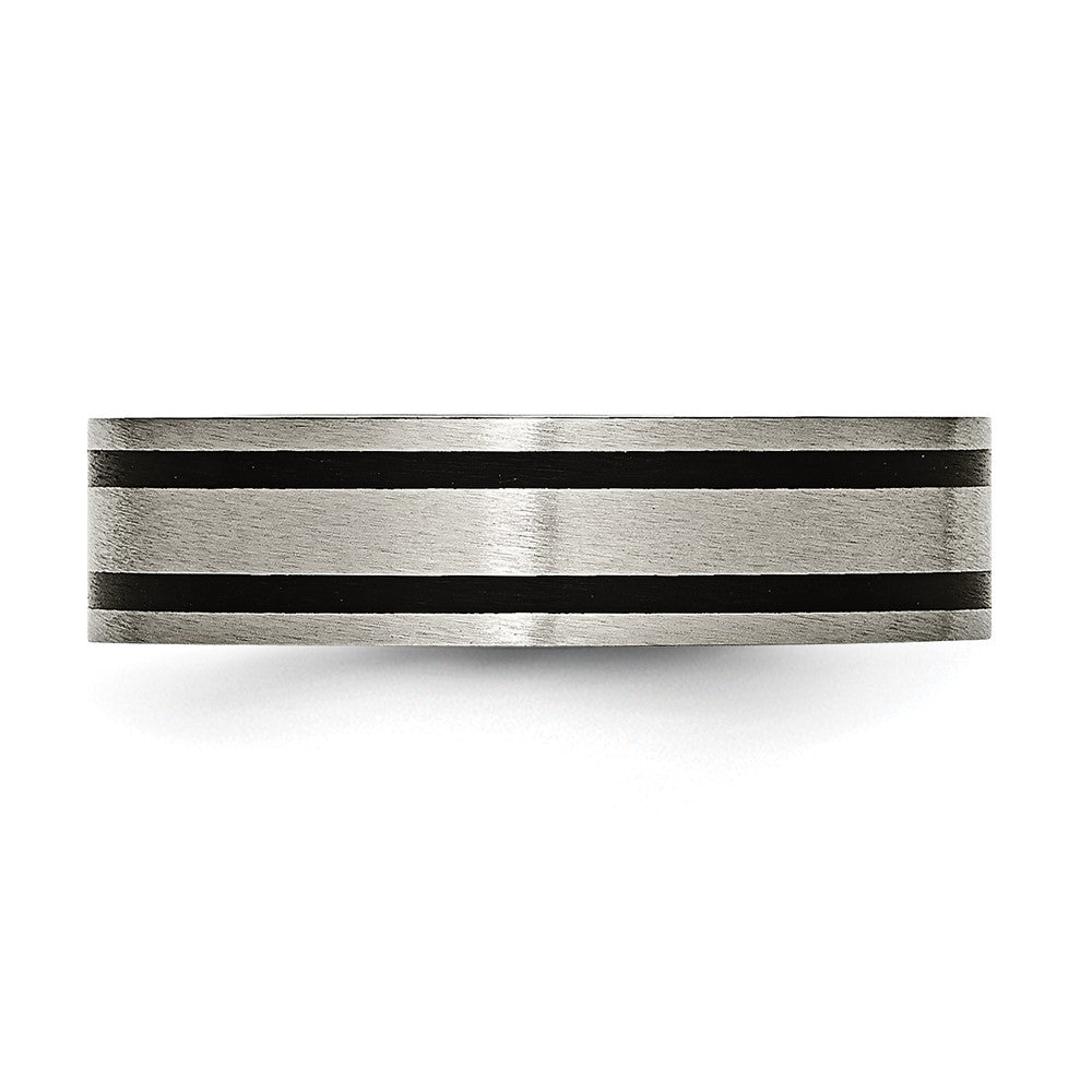 Titanium Brushed Black Enamel 6mm Flat Band