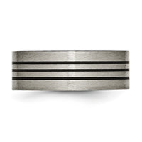 Titanium Satin and Polished Black Enamel Striped 8mm Flat Band