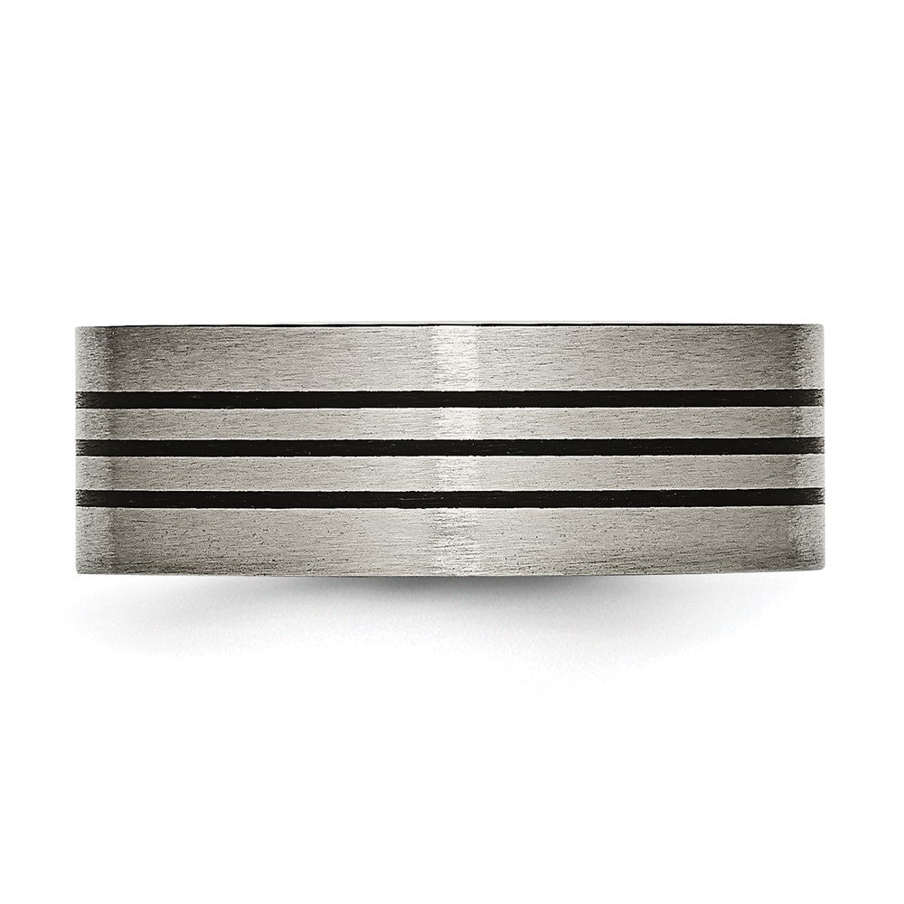 Titanium Satin and Polished Black Enamel Striped 8mm Flat Band
