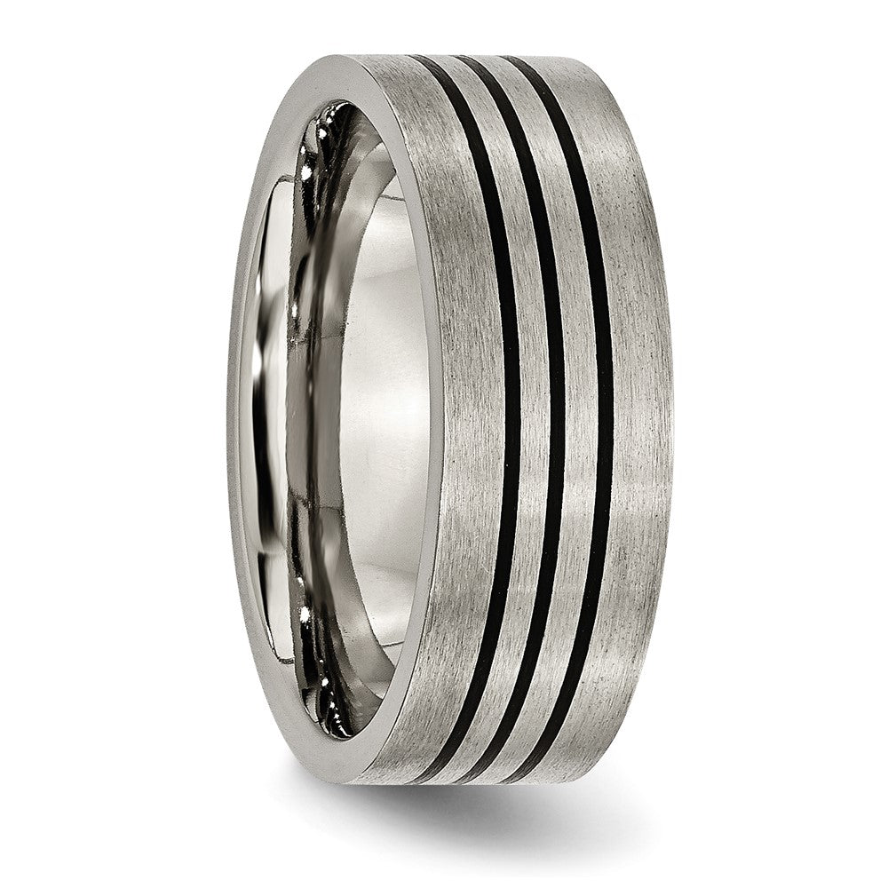 Titanium Satin and Polished Black Enamel Striped 8mm Flat Band