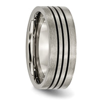 Titanium Satin and Polished Black Enamel Striped 8mm Flat Band