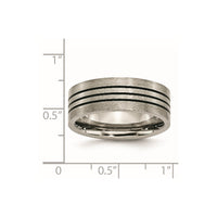 Titanium Satin and Polished Black Enamel Striped 8mm Flat Band