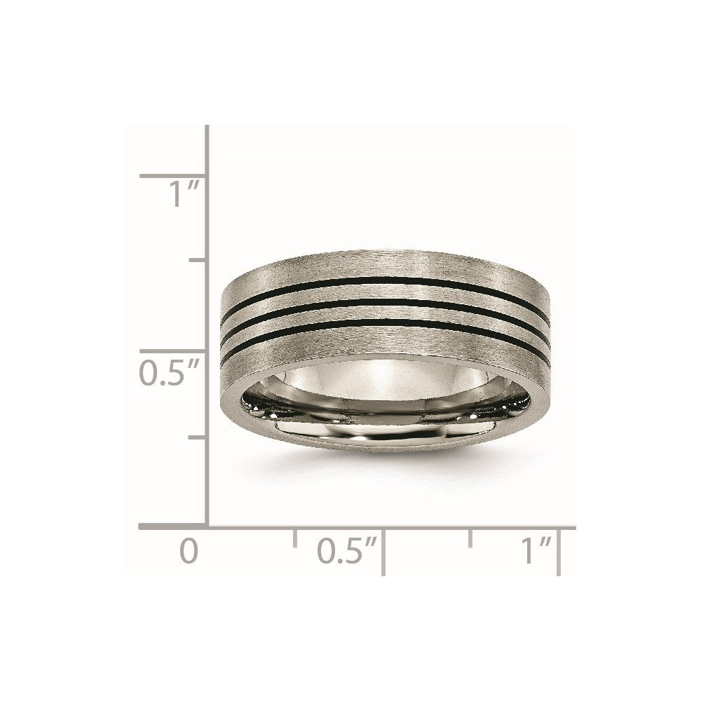 Titanium Satin and Polished Black Enamel Striped 8mm Flat Band