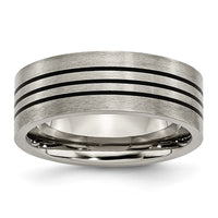 Titanium Satin and Polished Black Enamel Striped 8mm Flat Band