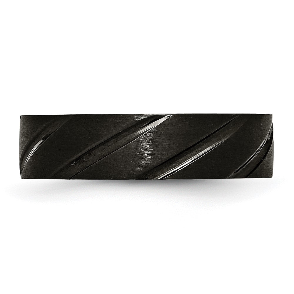 Titanium Brushed and Polished Black IP-plated Swirl Design 6mm Band