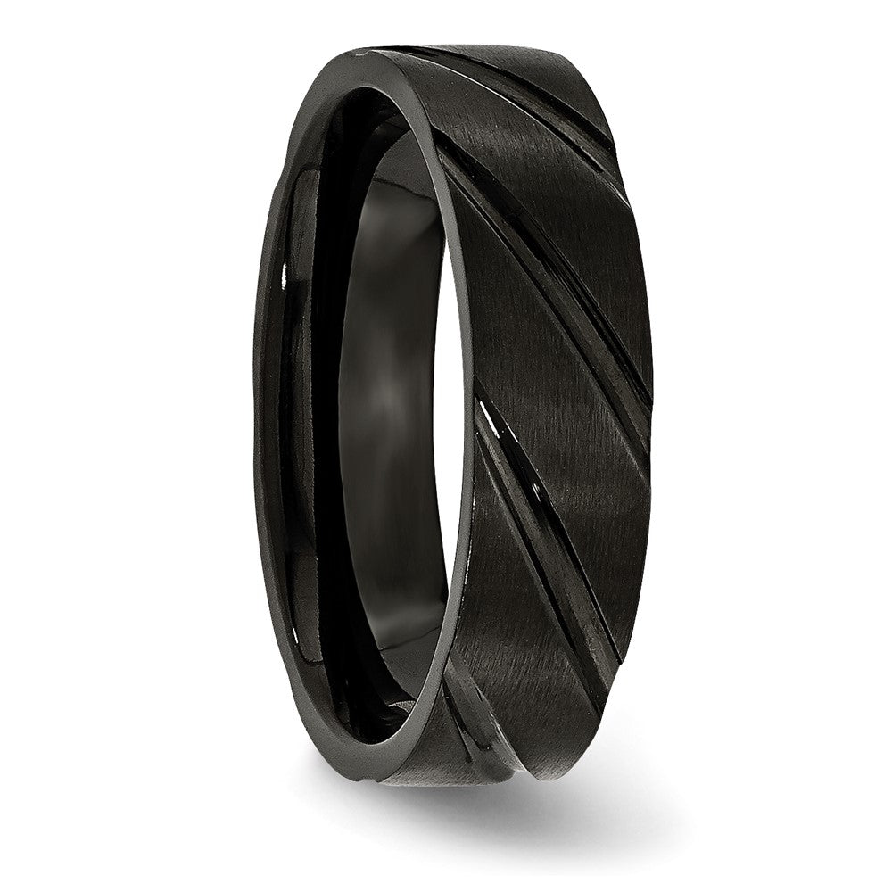 Titanium Brushed and Polished Black IP-plated Swirl Design 6mm Band
