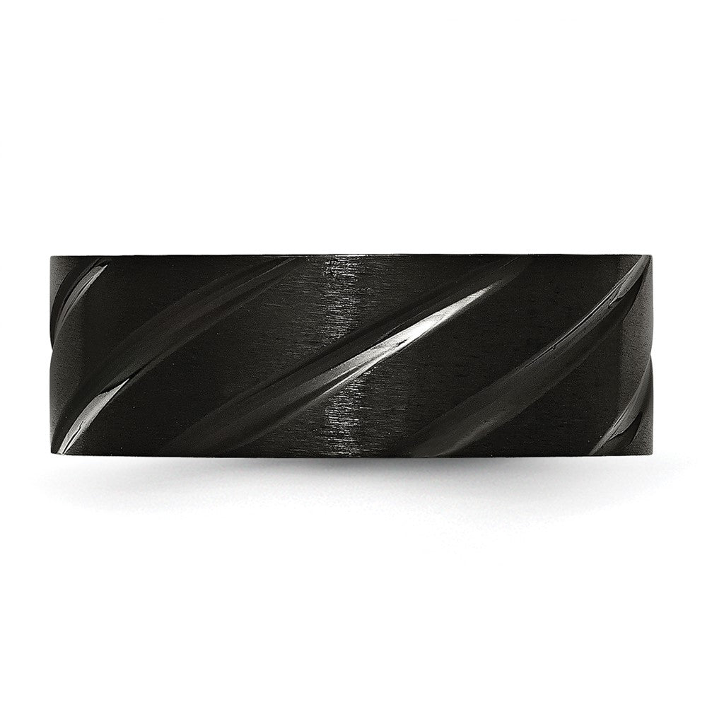 Titanium Brushed and Polished Black IP-plated Swirl Design 8mm Band