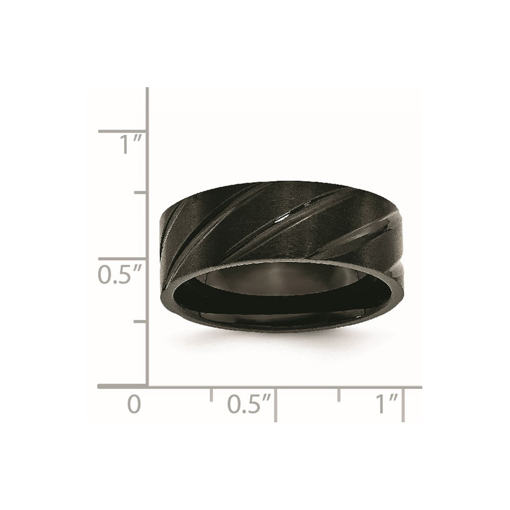 Titanium Brushed and Polished Black IP-plated Swirl Design 8mm Band