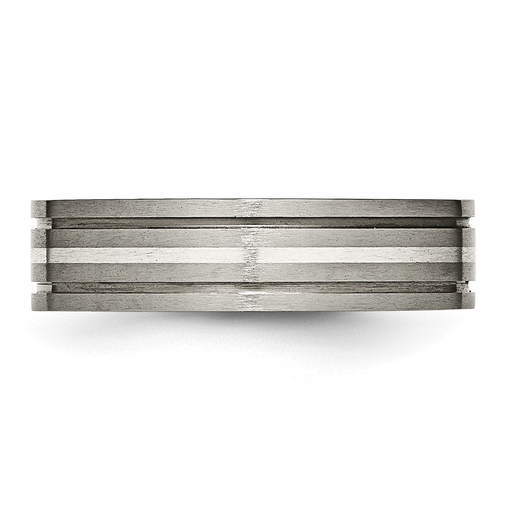 Titanium Brushed w/Sterling Silver Inlay 6mm Grooved Band