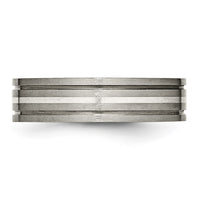 Titanium Brushed w/Sterling Silver Inlay 6mm Grooved Band