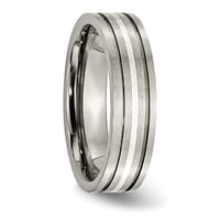 Titanium Brushed w/Sterling Silver Inlay 6mm Grooved Band