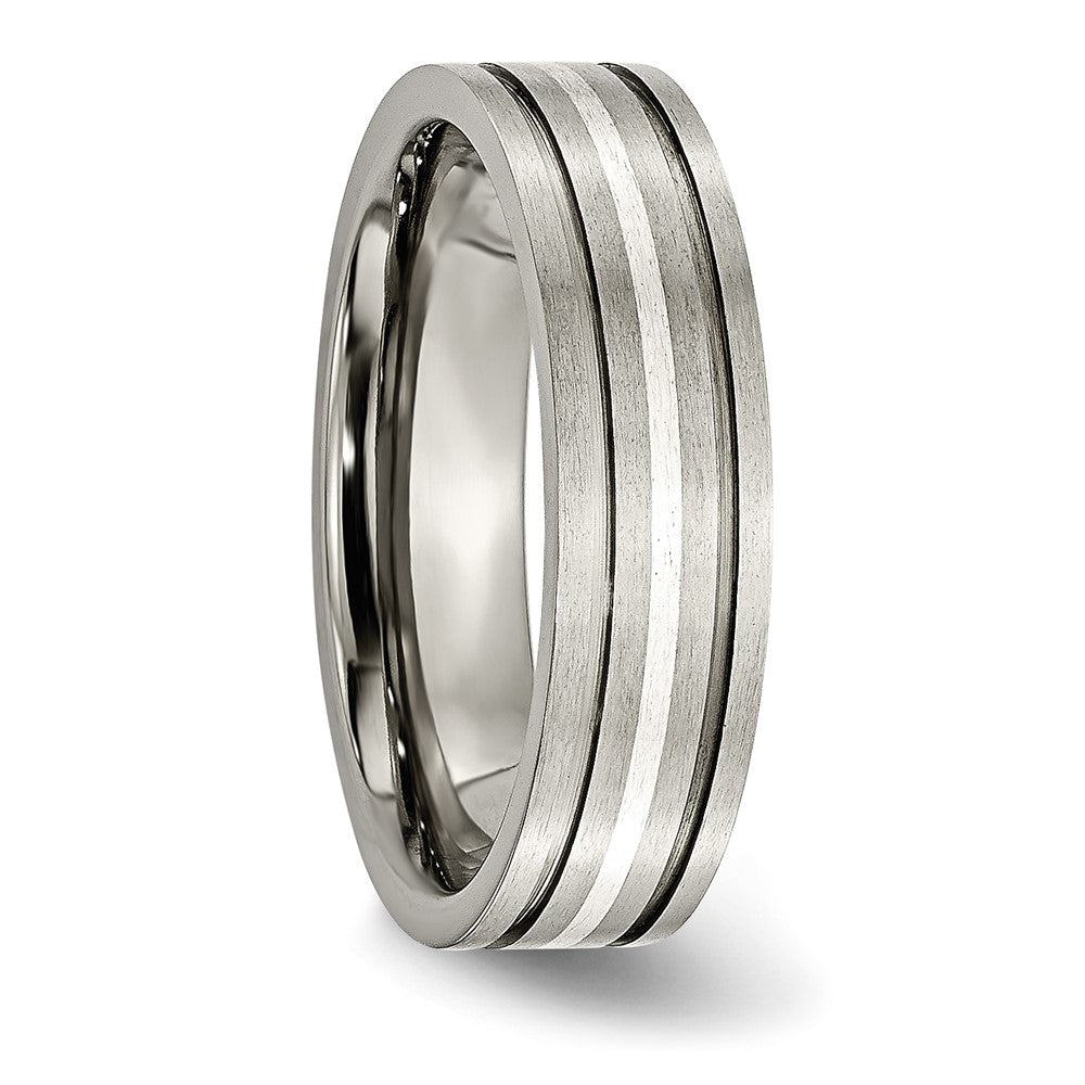 Titanium Brushed w/Sterling Silver Inlay 6mm Grooved Band