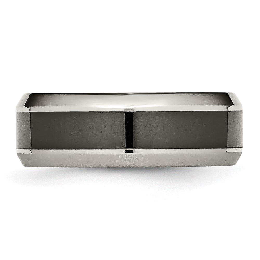Titanium Polished w/Black Ceramic Center 8mm Beveled Band