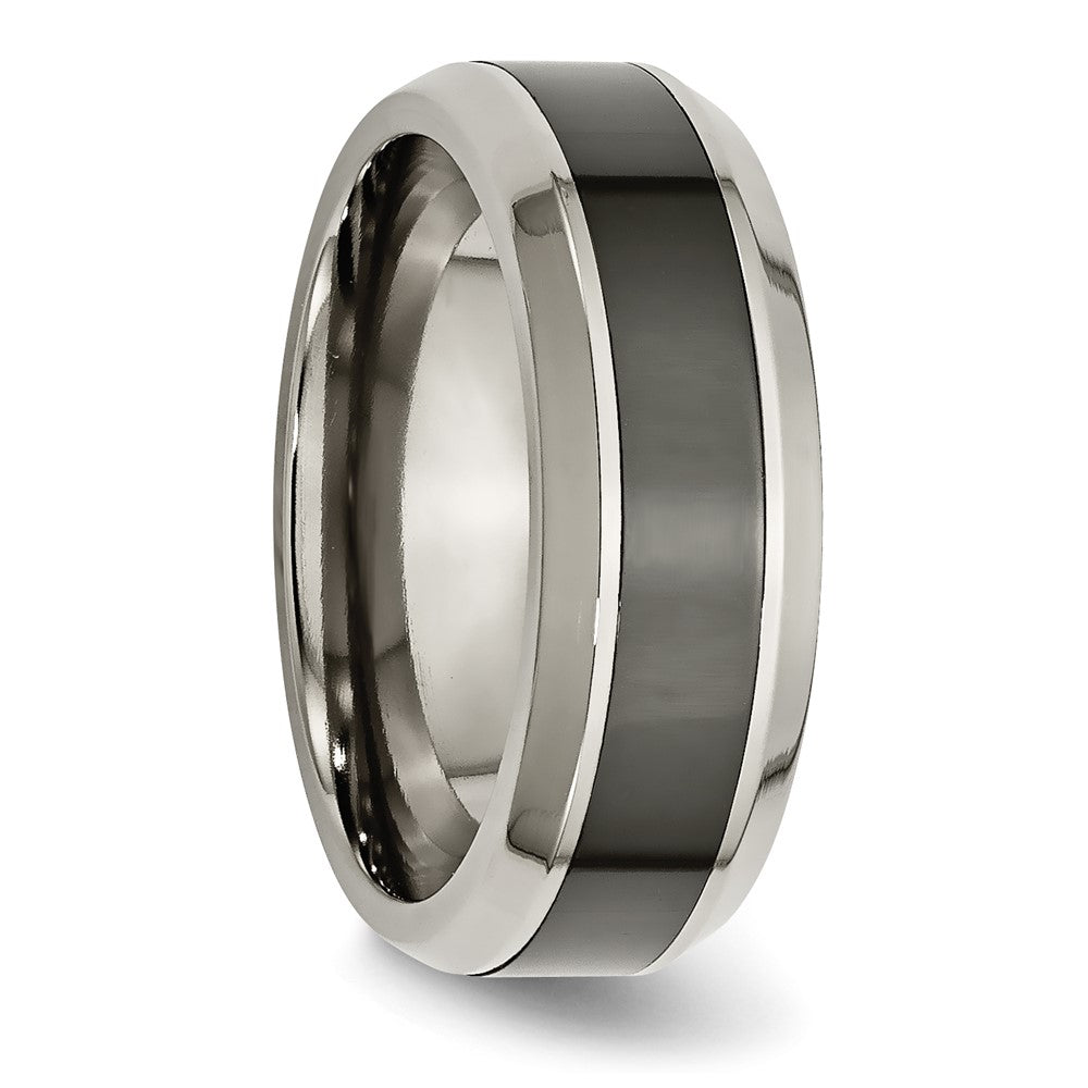 Titanium Polished w/Black Ceramic Center 8mm Beveled Band