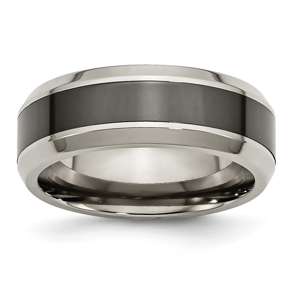 Titanium Polished w/Black Ceramic Center 8mm Beveled Band