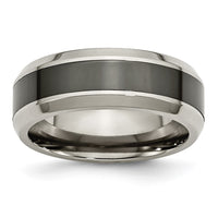 Titanium Polished w/Black Ceramic Center 8mm Beveled Band