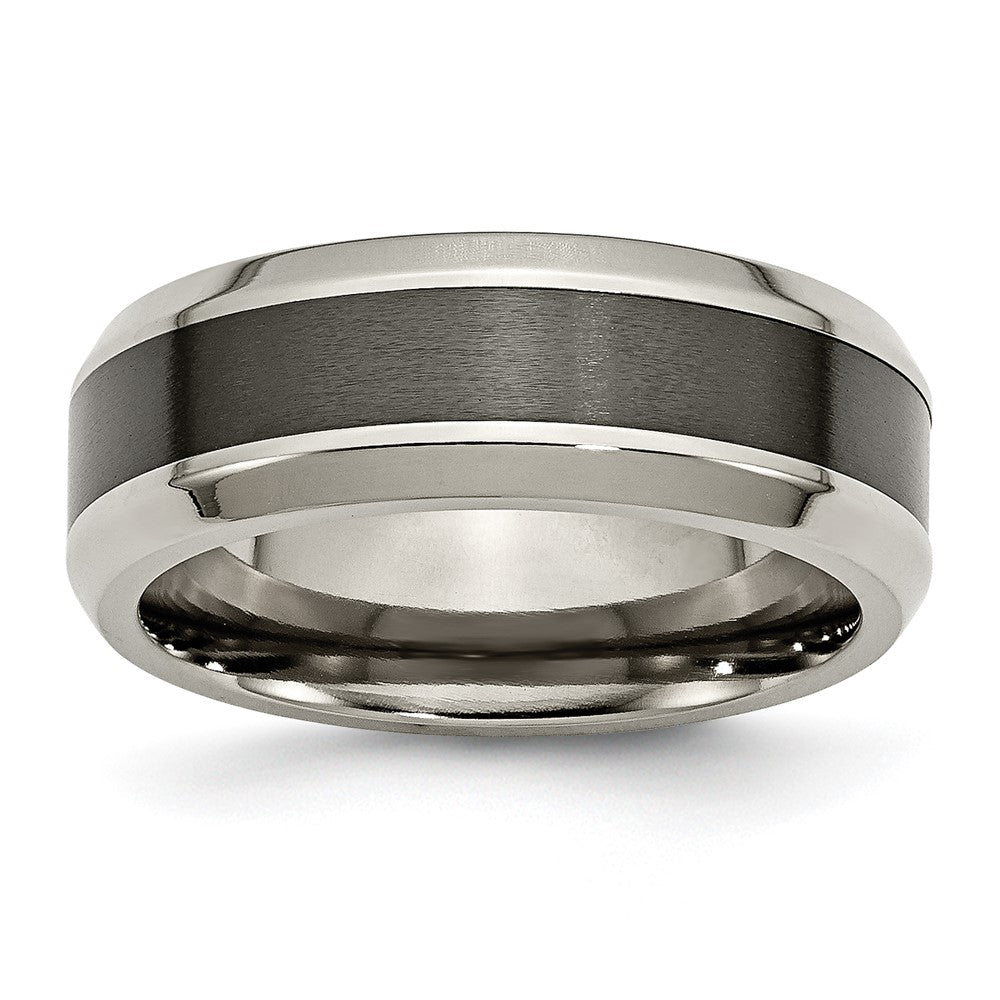 Titanium Polished w/Black Ceramic Center 8mm Beveled Band