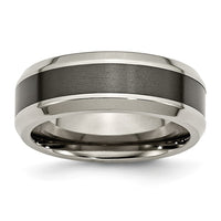 Titanium Polished w/Black Ceramic Center 8mm Beveled Band