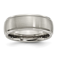 Titanium Brushed Center 8mm Ridged Edge Band