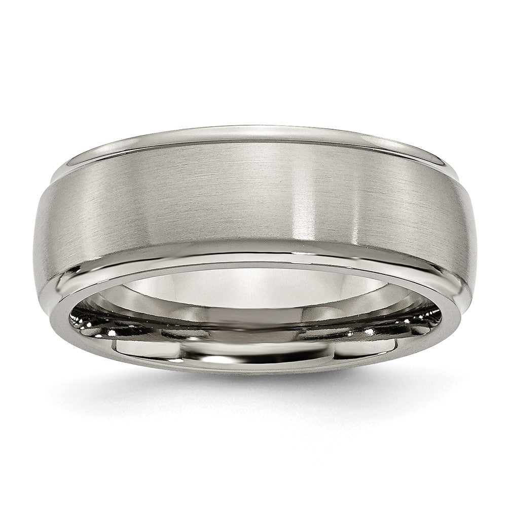 Titanium Brushed Center 8mm Ridged Edge Band