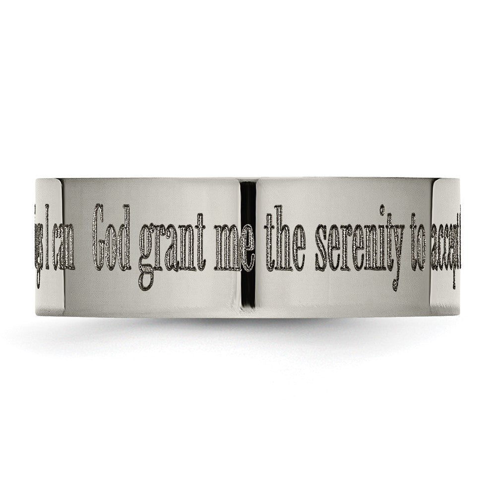 Titanium Polished Serenity Prayer Laser Design 8mm Flat Band