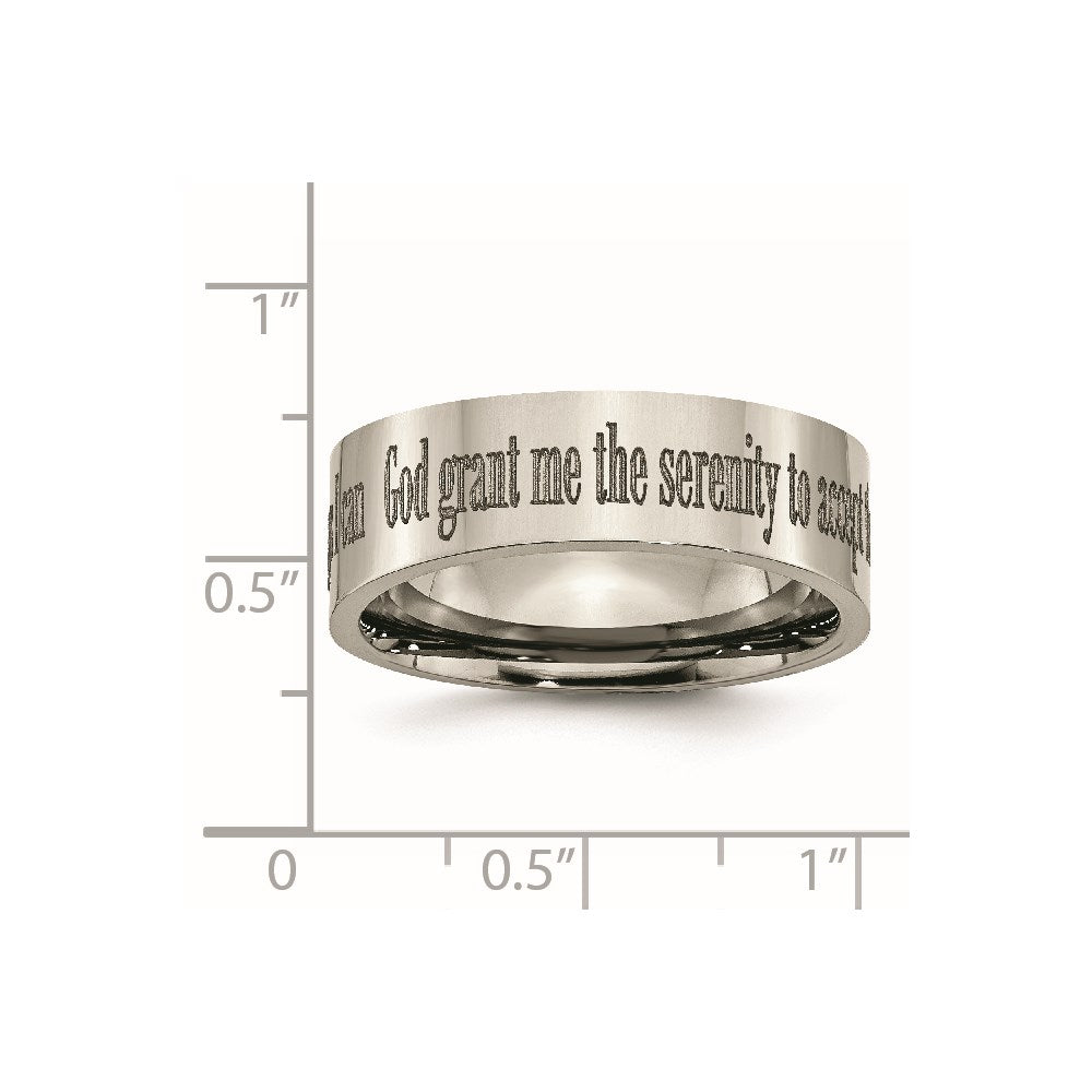 Titanium Polished Serenity Prayer Laser Design 8mm Flat Band