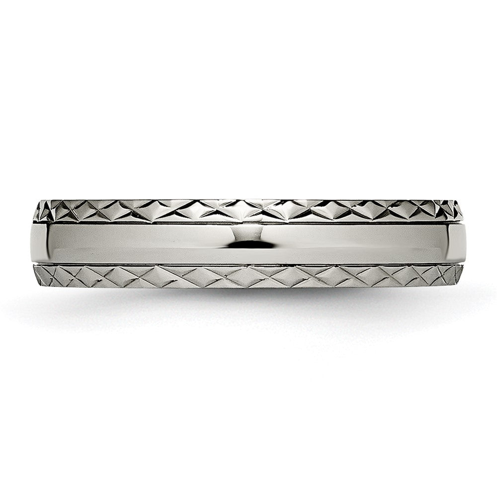 Titanium Polished Grooved 5mm Criss Cross Design Band