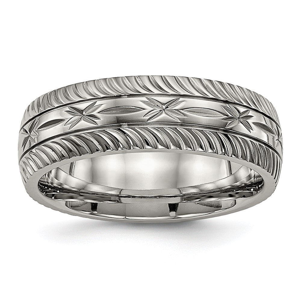 Titanium Polished Diamond Cut 7mm Band