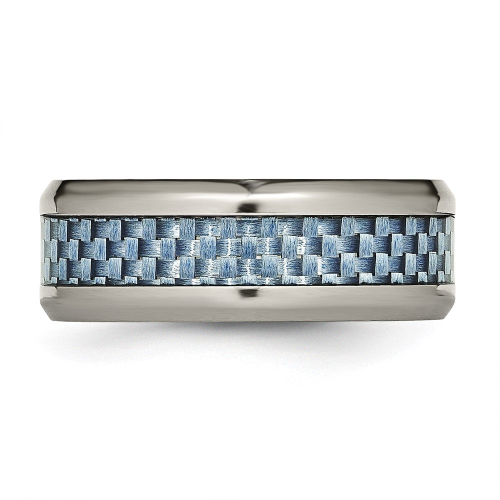 Titanium Polished w/Light Blue Carbon Fiber Inlay 8mm Ring