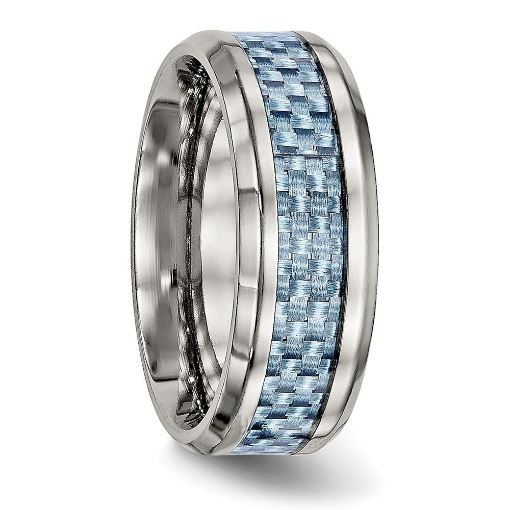 Titanium Polished w/Light Blue Carbon Fiber Inlay 8mm Ring